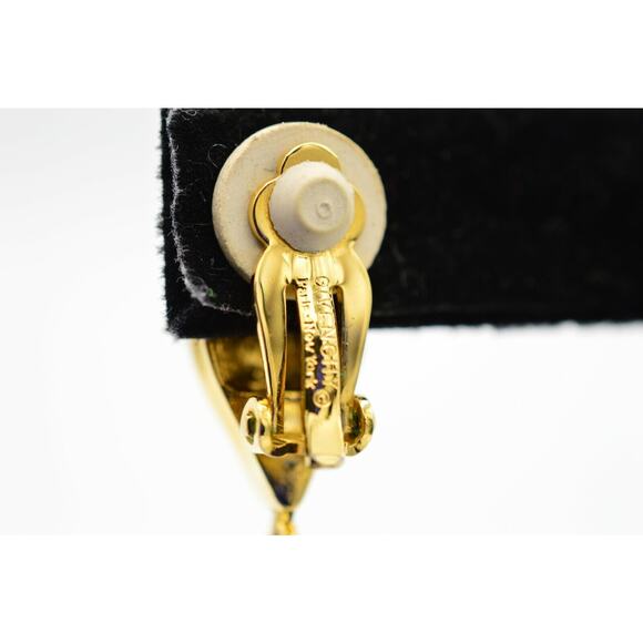 Givenchy Vintage Clip Earrings Metallic Gold Drop Dangle Chunky Signed 1980s 9I - Picture 10 of 11